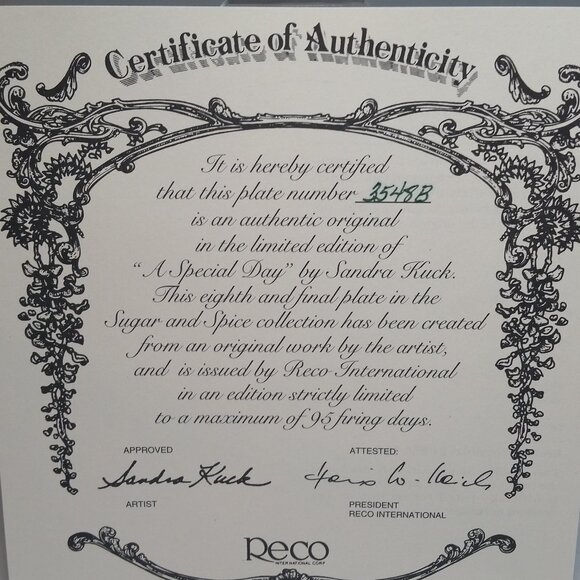 Sandra Kuck Collectors Plate - "A Special Day" - Sugar and Spice - Picture 3 of 3